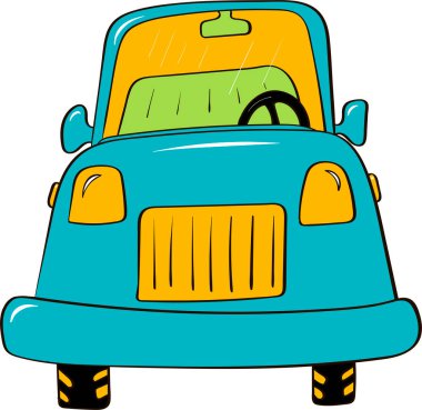 Beyaz arka planda el çizimi mavi araba