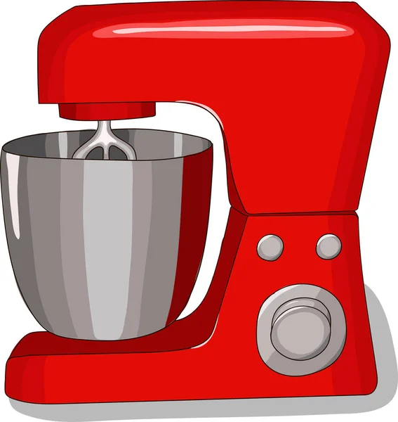 Metal kaseyle kırmızı stand karıştırıcısı. Çizgi film vektör illüstrasyonu.