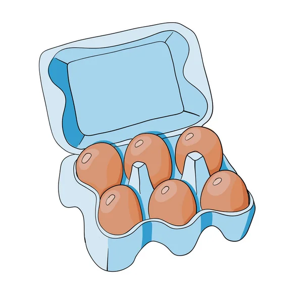 Kutuda altı yumurta. Çizgi film biçimi vektör illüstrasyonu.