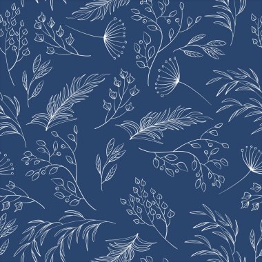 Beyaz yapraklı pürüzsüz yama, mavi arkaplanda dallar.