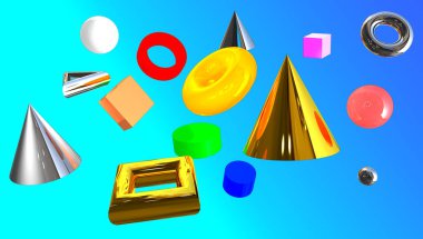 Mavi arkaplanda geometrik şekiller