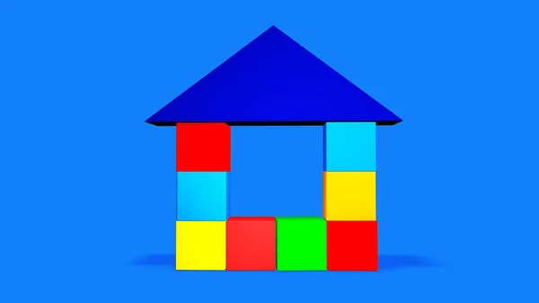 Casa Cubos Brinquedo Coloridos Fundo Azul — Fotografia de Stock