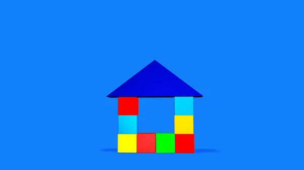 Colorful Cubes House Blue Background — Stock Photo, Image