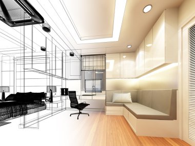 oturma odası, 3dwire kare render tasarım kroki