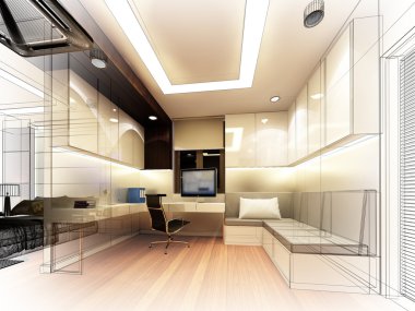 oturma odası, 3dwire kare render tasarım kroki