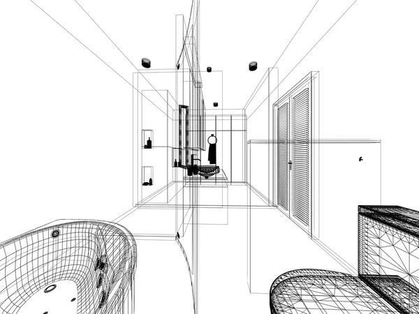 内部のバスルームの抽象的なスケッチ デザイン — ストック写真