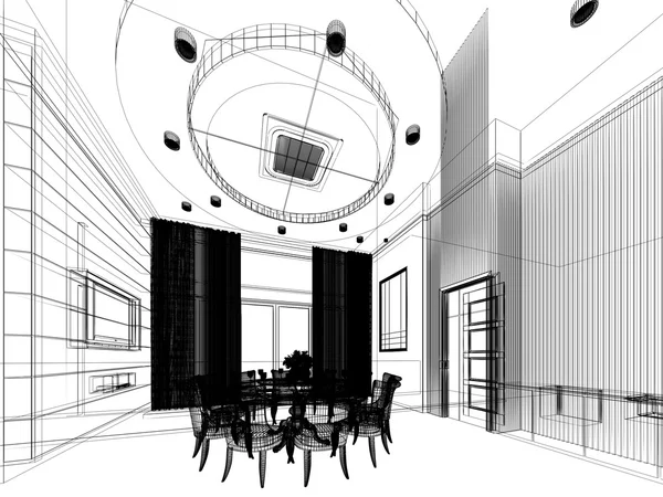 Abstract sketch design of interior dining ,3d — Stock Photo, Image