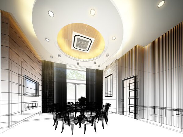 abstract sketch design of interior dining ,3d