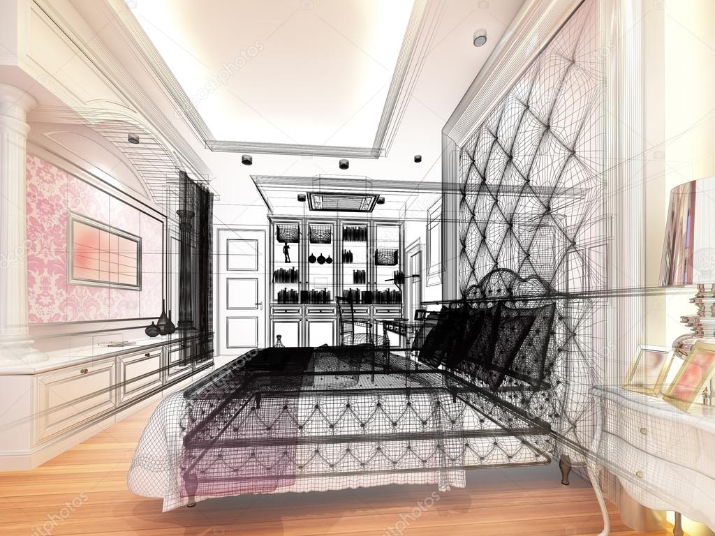 abstract sketch design of interior luxury bedroom