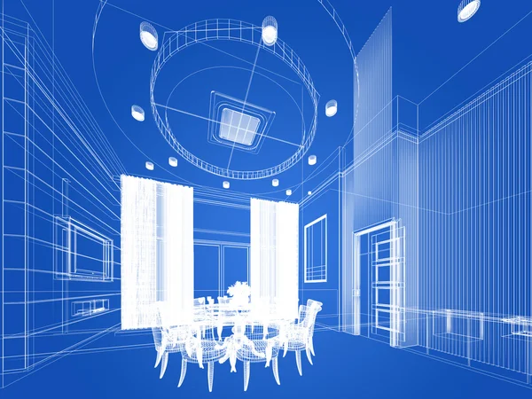 Design de esboço abstrato de jantar interior, 3d — Fotografia de Stock