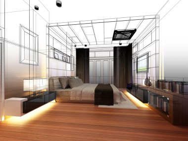 soyut kroki tasarımı iç yatak odası