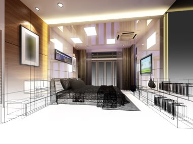 soyut kroki tasarımı iç yatak odası