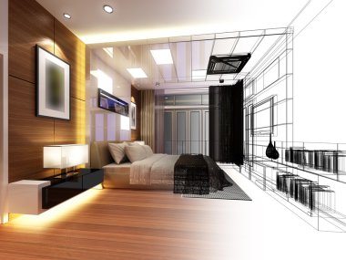 soyut kroki tasarımı iç yatak odası