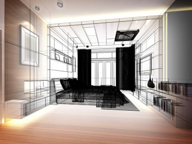 soyut kroki tasarımı iç yatak odası