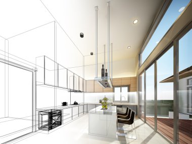 soyut kroki tasarımı iç mutfak