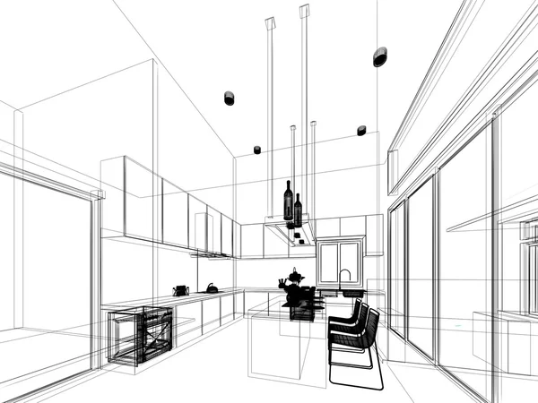 Abstrakt skiss utformningen av interiör kök — Stockfoto