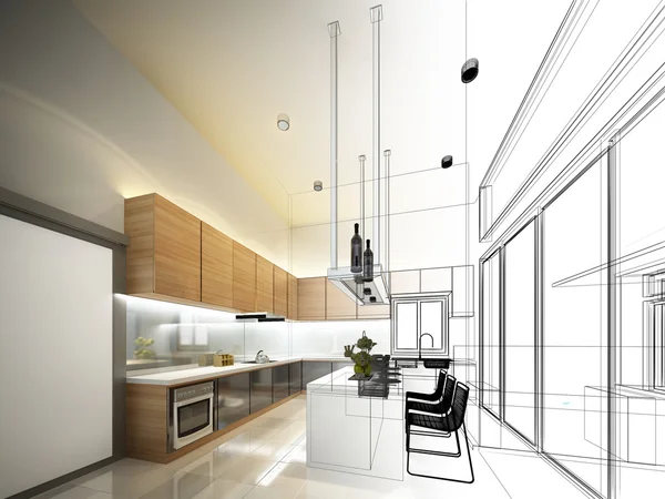 Abstract sketch design of interior kitchen — Stock Photo, Image