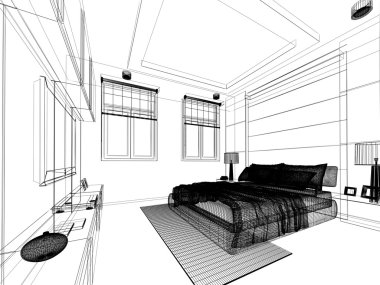 soyut kroki tasarımı iç yatak odası