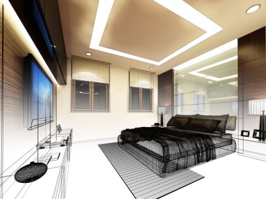 soyut kroki tasarımı iç yatak odası