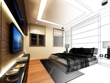 soyut kroki tasarımı iç yatak odası