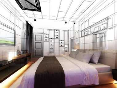 soyut kroki tasarımı iç yatak odası