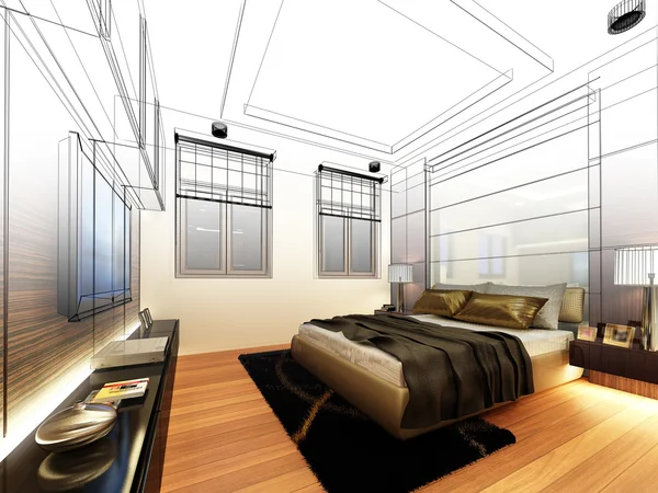 Abstract sketch design of interior bedroom — Stock Photo, Image