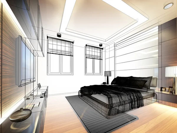 Abstract sketch design of interior bedroom — Stock Photo, Image