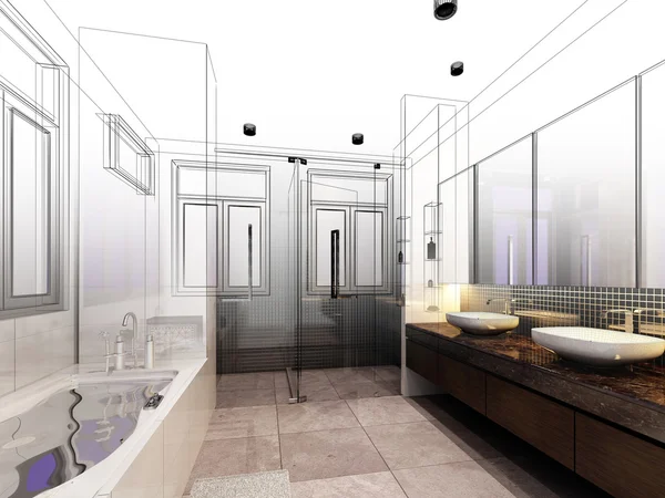 Abstract sketch design of interior bathroom — Stock Photo, Image