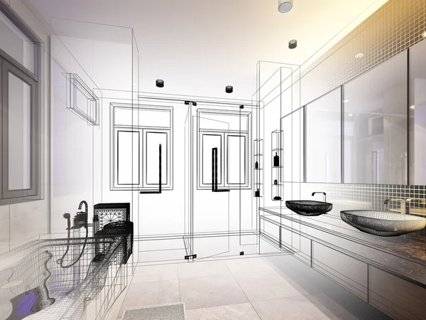 Diseño abstracto de boceto de baño interior — Foto de Stock