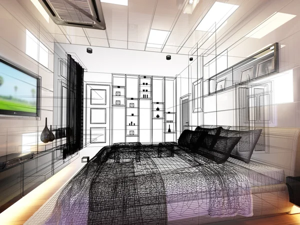 Abstract sketch design of interior bedroom — Stock Photo, Image