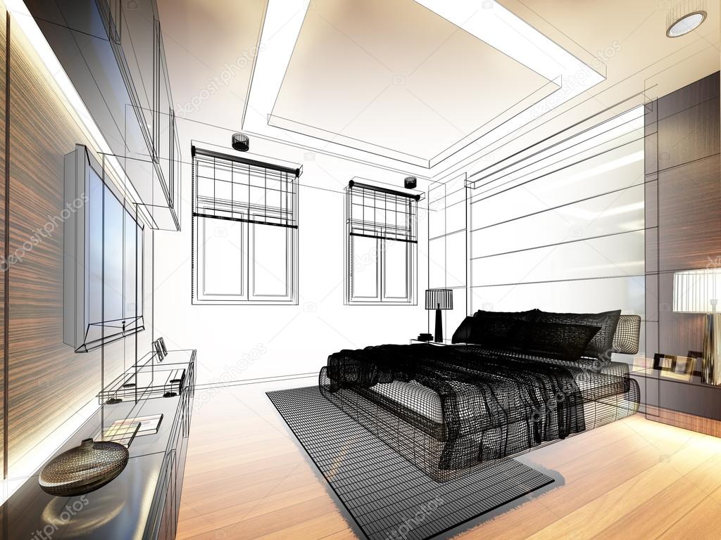 abstract sketch design of interior bedroom