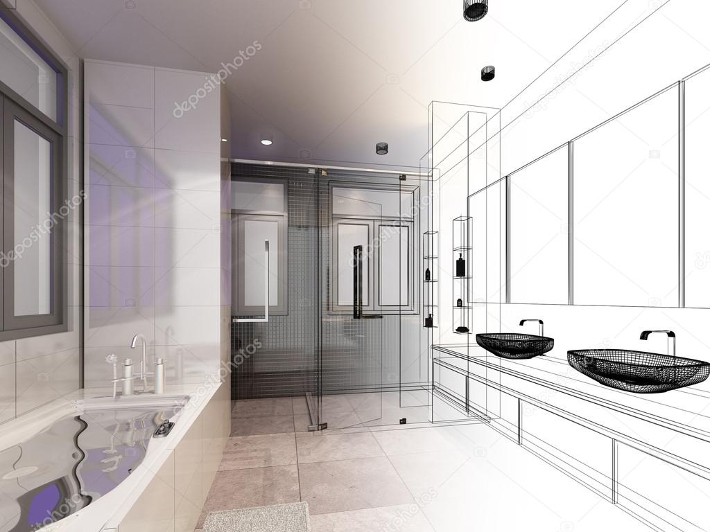 3d rendering abstract sketch design of interior bathroom