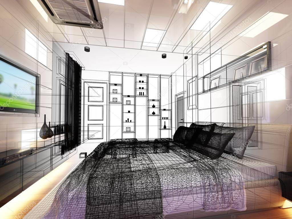 abstract sketch design of interior bedroom
