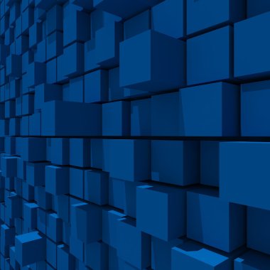 3D Render mavi küp rasgele düzey arka plan.