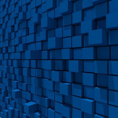 3D Render mavi küp rasgele düzey arka plan.