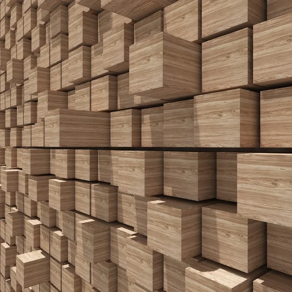 3d rendering of wood cubic random level background. — Stock Photo, Image