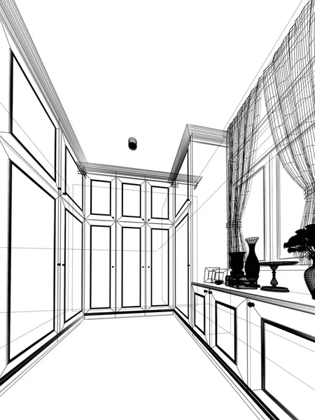 Αφηρημένη σκίτσο σχεδιασμός εσωτερικό δωμάτιο-ντουλάπα — Φωτογραφία Αρχείου