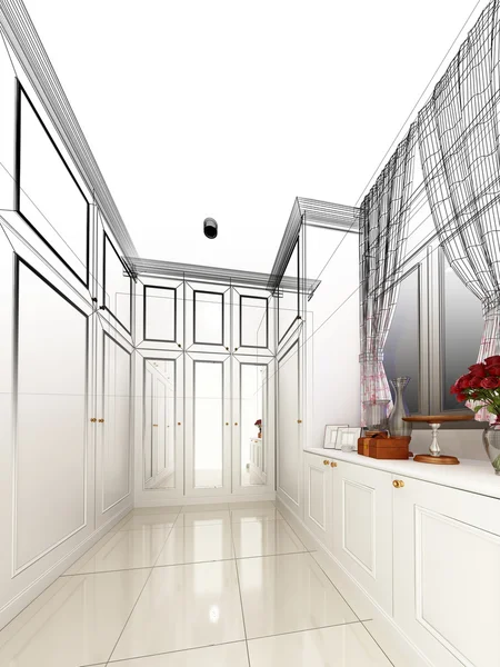 Desenho de esboço abstrato de interior walk-in closet — Fotografia de Stock