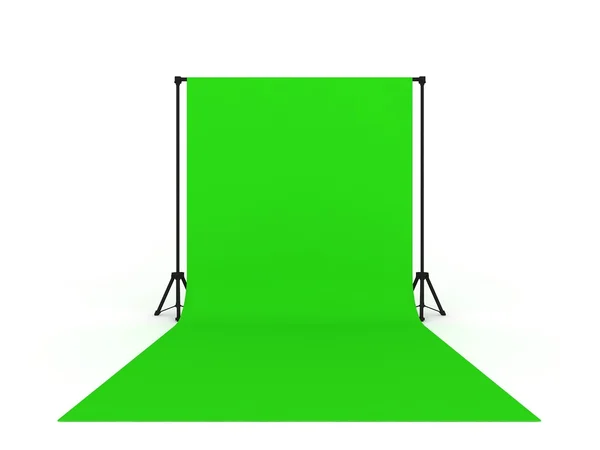 Estudio fotográfico con pantalla verde aislada sobre fondo blanco —  Fotos de Stock