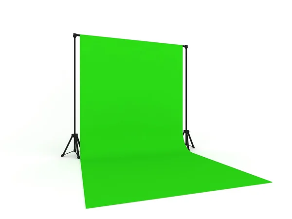 Estudio fotográfico con pantalla verde aislada sobre fondo blanco —  Fotos de Stock