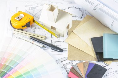 mimari design.architectural malzemeleri, ölçme araçları, modeli ve planları 