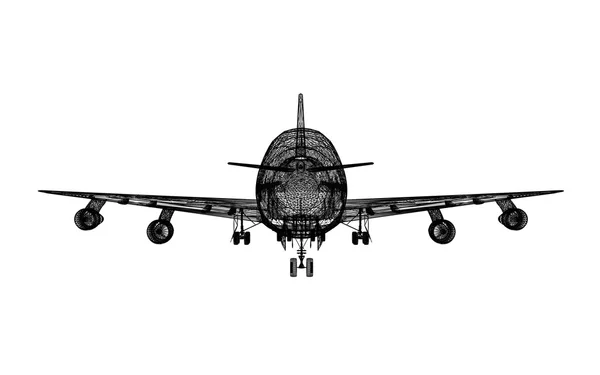 乗客の飛行機の 3 d ワイヤー フレームを白、3 d レンダリングの分離します。 — ストック写真