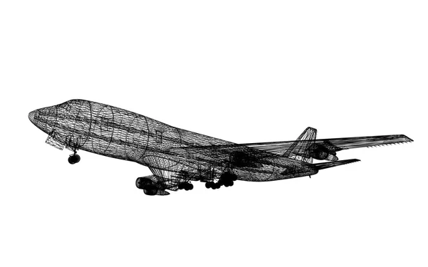 3d wireframe de avión de pasajeros aislar en blanco, 3d renderizado —  Fotos de Stock