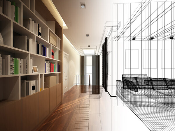 эскиз жилой комнаты, 3dwire frame render
