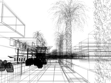 taslak tasarım urban, 3dwire kare render 