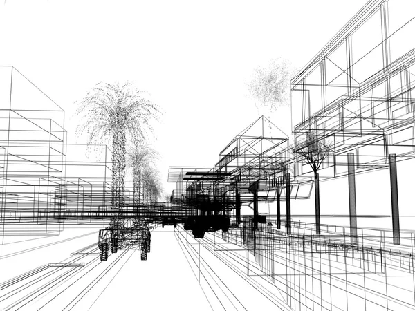 Skica návrh urban, 3dwire rámu vykreslení — Stock fotografie