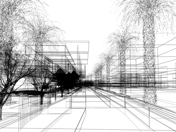 Sketch design of urban ,3dwire frame render — Stock Photo, Image