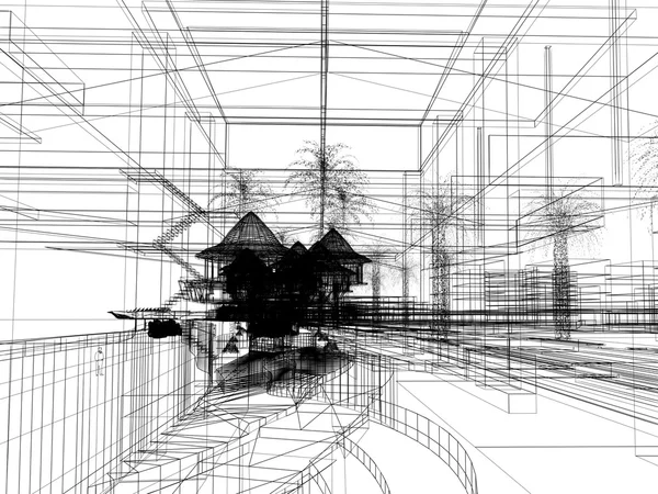 Sketch design of urban, 3dwire frame render — Stok Foto