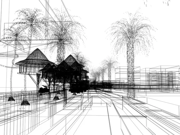 Sketch design of urban ,3dwire frame render — Stock Photo, Image