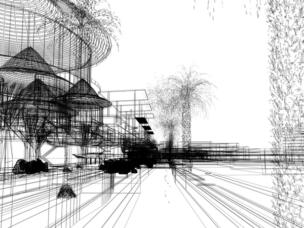 Sketch design of urban ,3dwire frame render — Stock Photo, Image